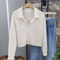 상상그이상 여성용 국내제작 레모나 카라 콩단추 고급스런 원단 최신 유행 반크롭 블라우스 구김없는 주름 크롭셔츠 루즈핏 하객 긴팔 블라우스