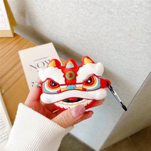 에어팟 케이스 보호 홀더 중국 스타일 국가 조수 사자 댄스 실리콘 소프트 이어폰 보호 케이스 커버 Airpod, 01 Red_03 for airpods Pro