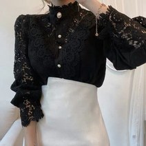 주름 셔링 빅카라 시폰 블라우스 리본 레이스 솔리드 실크 셔츠 빈티지