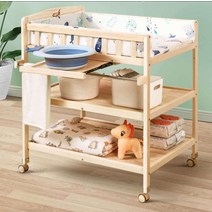 원목 기저귀 갈이대 신생아 스탠드 이동식 바퀴 교환, 3단(원목파티션)+텔레스코픽사이드패널+패드5