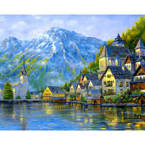 votgl 주얼리 십자수 DIY 세트 블랙 메탈 프레임 풍경 동물 꽃 인물 40x50cm, 059 풍경