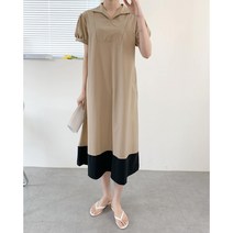 [워니쇼룸](베이직원피스)배색심플원피스 O060901 반팔원피스 브이넥 주머니 롱원피스 오피스룩 맘룩 등원룩 데일리
