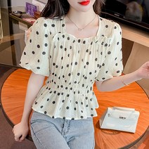 폴카 도트 쉬폰 셔츠 여성 여름 땡땡이 크롭 블라우스