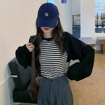 [당일출고] 레이어드 단가라 볼레로 티셔츠 긴소매 캐주얼 데일리