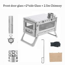 미니화목난로 우드 스토브 SmiloDon 접이식 스테인레스 스틸 장작 휴대용 캠핑 텐트 굴뚝 목재 버너 용광로 관광 화로-75, 3.25m StoveC