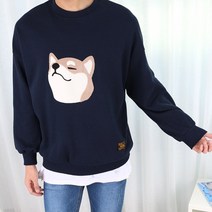 오마보이 남성용 오버핏 시바견 패치 맨투맨