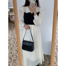 잇츠스타일 빅 라운드넥 퍼프 베이비돌 아방핏 롱원피스