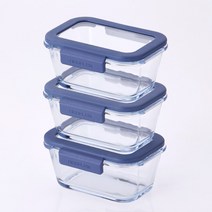 네오플램 글라스캡 유리반찬통 밀폐용기세트 3P 직사각 460ml, 1세트, 3개