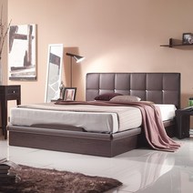 젠티스 메이 평상형 PU가죽(매트리스포함) 침대세트 퀸사이즈, 월넛, 프레임+참숯지퍼골드 매트리스