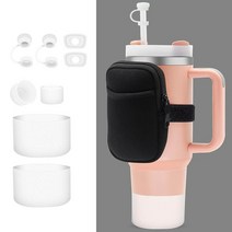 정품 스탠리 stanley2.0 물병 파우치 1.2L(40온스)/887.2ml(30온스) 스탠리용 컵 액세서리 가방 1개 빨대 커버 캡 2개 흘림 방지 스토퍼 미끄럼 실리, Black-Set