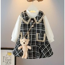 더쭈야 여아원피스 투피스 블라우스+원피스세트 어린이 유아동 키즈 블랙체크 인형 자매 등원 유치원 나들이 데일리