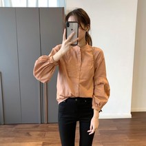 엘에프제트 여성 루즈핏 차이나넥 블라우스 퍼프소매 긴팔셔츠