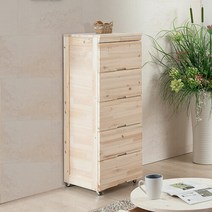 로쏘 쿠로 삼나무 원목 이동식 5단 서랍장 바퀴 탈부착 가능, 워시