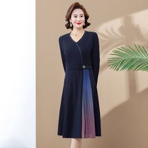 4050대원피스 77사이즈여성쇼핑몰 마 담 미시룩 통통녀 하객룩 원피스 중년 어머니 가을 서양식 드레스 중간 길이 ​​세