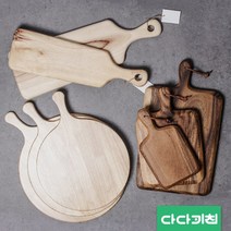 아카시아 대나무 플레이팅 도마 손잡이 서빙 보드 피자 빵 우드 원목 원형, C.고무나무 원형, 대 (420X330X13mm)