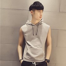 남자 티셔츠 민소매 후드 베스트 가디건 한국판 스포츠 조끼 슬림 나시 여름