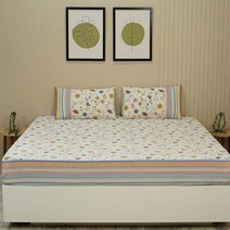 Wooden Street 풀 사이즈 침대용 100 면 꽃무늬 시트 - 쿨링 침대 캘리포니아 킹 사계절용 세트 호텔 럭셔리 소프트 플랫 및 베개 커버 2개 탑 핑크 637523