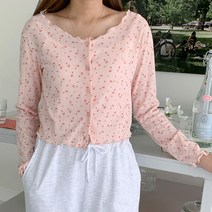 네쥬 여성 여름 크롭 물결 플라워 예쁜 긴팔 가디건