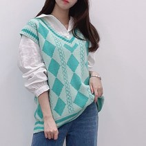 [세인트이브] 빅사이즈 남여공용 다이아몬드 하트 커플 니트조끼 베스트