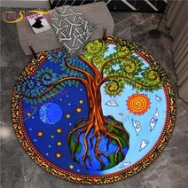 원형 멍석 만다라 러그 북유럽 타로 Tree of Life 라운드 카펫 Yggdrasil 파스텔 골드 프린트 거실 침실 의자 셀틱 매듭 생명의 나무 매트, 60cm, 2