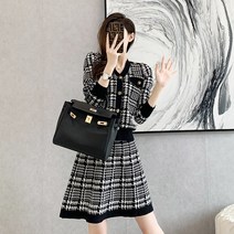 가을무드 블랙체크 올드머니룩 명절며느리룩 청셋업 바스락 결혼식 하객룩 니트 투피스 세트