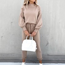 여자헬스복 필라테스운동복 휘트니스 트레이닝세트 땀복 Tracksuits 여성 양털 랜턴 슬리브 풀오버 Drawstring 바지 의류 2021 가을