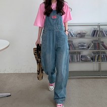 여성 와이드 멜빵 청바지 키큰여자 77사이즈 데님팬츠