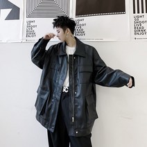 힙한 남자 빅사이즈 블랙 PU 가죽 라이더 자켓 봄 가을 연예인 ST 바이크 점퍼 코디