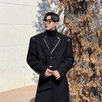 SYUHGFA-PU 가죽 패치 워크 짧은 스타일 루즈핏 싱글 버튼 울 재킷 남성용 가을 겨울 트위드 코트 2023