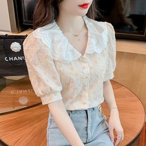 2022 여름 여성 슬림 레이스 블라우스 반팔 상의 여성복