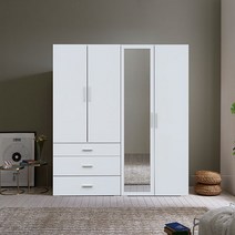 웰튼 에리카1600거울장롱셋트 6자옷장 6자장롱 원룸옷장.거울옷장, 화이트-긴문거울옷장+3서랍장롱