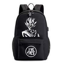 학생 학교 배낭 빛나는 USB 충전 Goku 검은 가방 청소년 여행 대용량 다기능