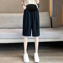 임부바지 여름핏 겉옷 여름 얇은 임신 초기 빅사이즈 하이웨이스트 코튼 주름 5부 와이드 반바지 하복