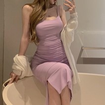 U넥 슬림핏 셔링 나시 원피스 A37036O