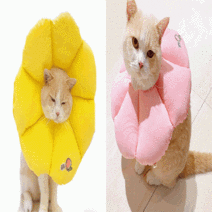 강아지 고양이 방수 쿠션넥카라 꽃모양 중성화수술후 관리 오버그루밍방지, 옐로우/XL