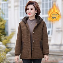 DFMEI 중년 및 노인 여성의 가을과 겨울 코트 짧은 패션 후드 퀼트 탑스 얇은 면화 코트