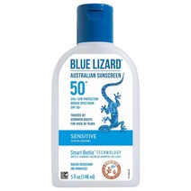 BLUE LIZARD 민감성 미네랄 선스크린 SPF 50+ 5 oz 징크옥사이드 함유 방수 스마트 보틀 기술 통한 UVA/UVB 무향