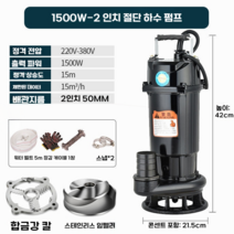 정화조 오물 분쇄 펌프 수중 슬러지 처리 농가 워터펌프, 1500W 2인치 절단펌프