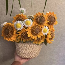 DIY꽃바구니 졸업 시즌 수제 해바라기 직조 diy 꽃 바구니 믹스 앤 매치 장미 은방울꽃 후크 부케 어머니 선생님을위한 선물, AA.이중 해바라기 바구니 재료 키트 도구  자습서