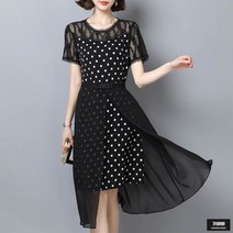 가바바 여성 빅사이즈 원피스 숨겨진 매력 도트 쉬폰 롱원피스 G52416