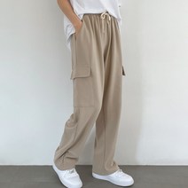 데일리브 여성용 편안한 스판 베이직 허리 밴딩 롱기장 일자핏 카고 팬츠 바지