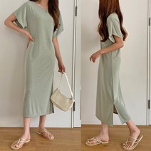보트넥 트임원피스)찰랑거림/반팔/롱원피스/레이온