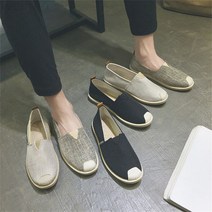 1+1 남성용 린넨 슬립온 슬리퍼 오피스 단화 스니커즈, 블랙+블랙