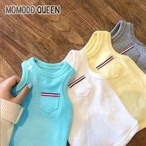 모모도퀸 탐나는 포켓 애견 민소매 티셔츠 강아지옷, 블루
