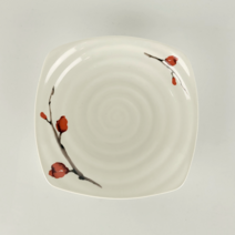 빨간꽃 그림 도자기 반찬접시, 소(13cm), 1개, 화이트