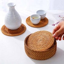 6개세트 라탄티코스터 라탄 우드 인테리어 컵받침대, 라탄컵받침홀더 6개세트 (8cm)