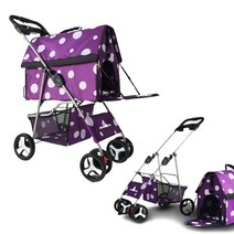 강아지 유모차 분리형 개모차 고양이 반려견 개 펫 애견 웨건, 강아지유모차 땡땡이퍼플