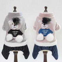 냐냐큐티 강아지옷 겨울 곰돌이 올인원 애견의류 털옷 명품 고급 럭셔리, 겨울곰돌이 올인원(그레이)