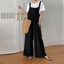 사자옷 여성 무지 허리끈 빅사이즈 와이드 멜빵 통 바지 팬츠 점프 수트