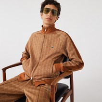 라코스테 레귤러핏 패턴 프린트 지퍼 베이지 재킷 트랙 바람막이 아우터 Regular Fit Monogram Print Zip Sweatshirt